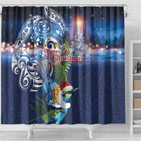 New Zealand Merry Christmas Shower Curtain Maori Tribal Pattern with Xmas Tui Bird