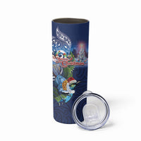 New Zealand Merry Christmas Skinny Tumbler Maori Tribal Pattern with Xmas Tui Bird LT03 - Polynesian Pride