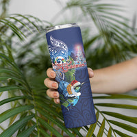 New Zealand Merry Christmas Skinny Tumbler Maori Tribal Pattern with Xmas Tui Bird LT03 - Polynesian Pride