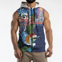 New Zealand Merry Christmas Sleeveless Zip Hoodie Maori Tribal Pattern with Xmas Tui Bird LT03 - Polynesian Pride