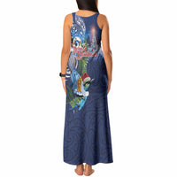 New Zealand Merry Christmas Tank Maxi Dress Maori Tribal Pattern with Xmas Tui Bird LT03 - Polynesian Pride
