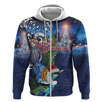 New Zealand Merry Christmas Zip Hoodie Maori Tribal Pattern with Xmas Tui Bird LT03 Zip Hoodie Multicolor - Polynesian Pride