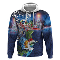 New Zealand Merry Christmas Zip Hoodie Maori Tribal Pattern with Xmas Tui Bird LT03 Pullover Hoodie Multicolor - Polynesian Pride