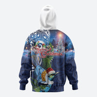 New Zealand Merry Christmas Zip Hoodie Maori Tribal Pattern with Xmas Tui Bird LT03 - Polynesian Pride