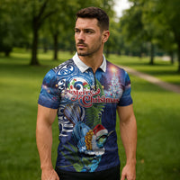 New Zealand Merry Christmas Zipper Polo Shirt Maori Tribal Pattern with Xmas Tui Bird LT03 - Polynesian Pride