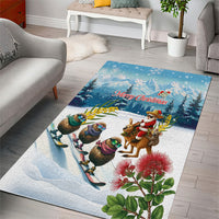 New Zealand and Australia Merry Christmas Area Rug Kiwi Birds Skiing and Koala Santa Riding Kangaroo LT03 - Polynesian Pride