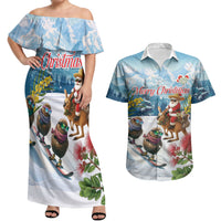 New Zealand and Australia Merry Christmas Couples Matching Off Shoulder Maxi Dress and Hawaiian Shirt Kiwi Birds Skiing and Koala Santa Riding Kangaroo LT03 Multicolor - Polynesian Pride