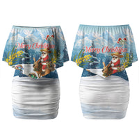 New Zealand and Australia Merry Christmas Couples Matching Off Shoulder Short Dress and Hawaiian Shirt Kiwi Birds Skiing and Koala Santa Riding Kangaroo LT03 - Polynesian Pride