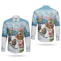 New Zealand and Australia Merry Christmas Couples Matching Summer Maxi Dress and Long Sleeve Button Shirt Kiwi Birds Skiing and Koala Santa Riding Kangaroo LT03 - Polynesian Pride