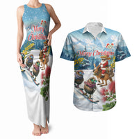 New Zealand and Australia Merry Christmas Couples Matching Tank Maxi Dress and Hawaiian Shirt Kiwi Birds Skiing and Koala Santa Riding Kangaroo LT03 Multicolor - Polynesian Pride