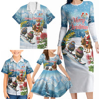 New Zealand and Australia Merry Christmas Family Matching Long Sleeve Bodycon Dress and Hawaiian Shirt Kiwi Birds Skiing and Koala Santa Riding Kangaroo LT03 - Polynesian Pride