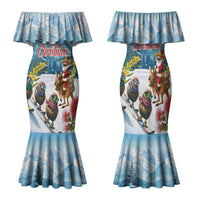 New Zealand and Australia Merry Christmas Family Matching Mermaid Dress and Hawaiian Shirt Kiwi Birds Skiing and Koala Santa Riding Kangaroo LT03 Mom's Dress Multicolor - Polynesian Pride