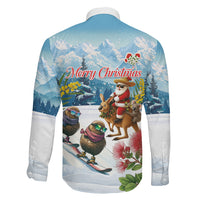 New Zealand and Australia Merry Christmas Family Matching Off The Shoulder Long Sleeve Dress and Hawaiian Shirt Kiwi Birds Skiing and Koala Santa Riding Kangaroo LT03 Son's Shirt Multicolor - Polynesian Pride