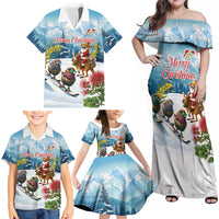 New Zealand and Australia Merry Christmas Family Matching Off Shoulder Maxi Dress and Hawaiian Shirt Kiwi Birds Skiing and Koala Santa Riding Kangaroo LT03 - Polynesian Pride