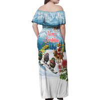 New Zealand and Australia Merry Christmas Family Matching Off Shoulder Maxi Dress and Hawaiian Shirt Kiwi Birds Skiing and Koala Santa Riding Kangaroo LT03 - Polynesian Pride
