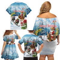 New Zealand and Australia Merry Christmas Family Matching Off Shoulder Short Dress and Hawaiian Shirt Kiwi Birds Skiing and Koala Santa Riding Kangaroo LT03 - Polynesian Pride