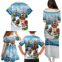 New Zealand and Australia Merry Christmas Family Matching Puletasi and Hawaiian Shirt Kiwi Birds Skiing and Koala Santa Riding Kangaroo LT03 Mom's Dress Multicolor - Polynesian Pride