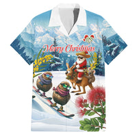 New Zealand and Australia Merry Christmas Family Matching Puletasi and Hawaiian Shirt Kiwi Birds Skiing and Koala Santa Riding Kangaroo LT03 Dad's Shirt - Short Sleeve Multicolor - Polynesian Pride