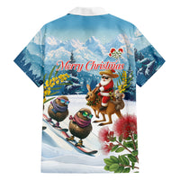 New Zealand and Australia Merry Christmas Family Matching Puletasi and Hawaiian Shirt Kiwi Birds Skiing and Koala Santa Riding Kangaroo LT03 Dad's Shirt - Long Sleeve Multicolor - Polynesian Pride