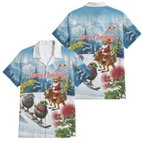 New Zealand and Australia Merry Christmas Family Matching Tank Maxi Dress and Hawaiian Shirt Kiwi Birds Skiing and Koala Santa Riding Kangaroo LT03 Dad's Shirt - Short Sleeve Multicolor - Polynesian Pride