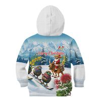 New Zealand and Australia Merry Christmas Kid Hoodie Kiwi Birds Skiing and Koala Santa Riding Kangaroo LT03 - Polynesian Pride