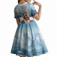 New Zealand and Australia Merry Christmas Kid Short Sleeve Dress Kiwi Birds Skiing and Koala Santa Riding Kangaroo LT03 - Polynesian Pride