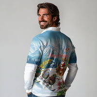 New Zealand and Australia Merry Christmas Long Sleeve Polo Shirt Kiwi Birds Skiing and Koala Santa Riding Kangaroo LT03 - Polynesian Pride