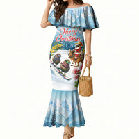 New Zealand and Australia Merry Christmas Mermaid Dress Kiwi Birds Skiing and Koala Santa Riding Kangaroo LT03 Women Multicolor - Polynesian Pride