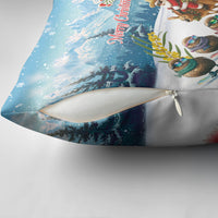 New Zealand and Australia Merry Christmas Pillow Cover Kiwi Birds Skiing and Koala Santa Riding Kangaroo LT03 - Polynesian Pride