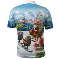 New Zealand and Australia Merry Christmas Polo Shirt Kiwi Birds Skiing and Koala Santa Riding Kangaroo LT03 - Polynesian Pride