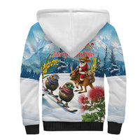 New Zealand and Australia Merry Christmas Sherpa Hoodie Kiwi Birds Skiing and Koala Santa Riding Kangaroo LT03 - Polynesian Pride