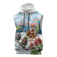 New Zealand and Australia Merry Christmas Sleeveless Hoodie Kiwi Birds Skiing and Koala Santa Riding Kangaroo LT03 Multicolor - Polynesian Pride