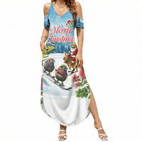 New Zealand and Australia Merry Christmas Summer Maxi Dress Kiwi Birds Skiing and Koala Santa Riding Kangaroo LT03 Women Multicolor - Polynesian Pride