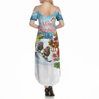 New Zealand and Australia Merry Christmas Summer Maxi Dress Kiwi Birds Skiing and Koala Santa Riding Kangaroo LT03 - Polynesian Pride
