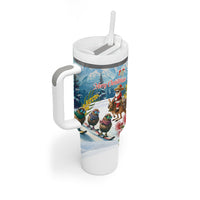 New Zealand and Australia Merry Christmas Tumbler With Handle Kiwi Birds Skiing and Koala Santa Riding Kangaroo LT03 - Polynesian Pride