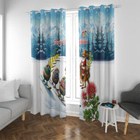 New Zealand and Australia Merry Christmas Window Curtain Kiwi Birds Skiing and Koala Santa Riding Kangaroo