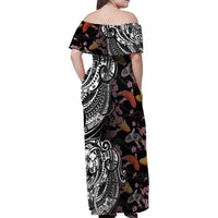 Hawaiian and Japanese Together Family Matching Off Shoulder Maxi Dress and Hawaiian Shirt Polynesian Triball Tattoo Koi Carps and Sakura