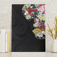 Hawaiian and Japanese Together Canvas Wall Art Colorful Traditional Japanese Tattoo and Kakau Pattern Black Color