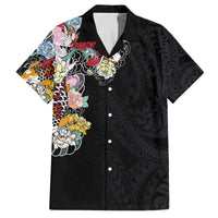 Hawaiian and Japanese Together Family Matching Puletasi and Hawaiian Shirt Colorful Traditional Japanese Tattoo and Kakau Pattern Black Color LT03 Dad's Shirt - Short Sleeve Black - Polynesian Pride