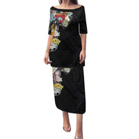 Hawaiian and Japanese Together Family Matching Puletasi and Hawaiian Shirt Colorful Traditional Japanese Tattoo and Kakau Pattern Black Color LT03 Mom's Dress Black - Polynesian Pride