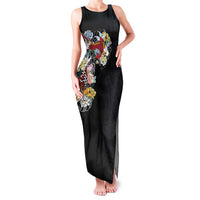 Hawaiian and Japanese Together Family Matching Tank Maxi Dress and Hawaiian Shirt Colorful Traditional Japanese Tattoo and Kakau Pattern Black Color