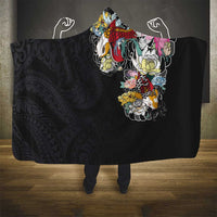 Hawaiian and Japanese Together Hooded Blanket Colorful Traditional Japanese Tattoo and Kakau Pattern Black Color LT03 - Polynesian Pride