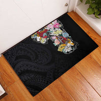 Hawaiian and Japanese Together Rubber Doormat Colorful Traditional Japanese Tattoo and Kakau Pattern Black Color