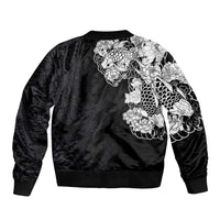 Hawaiian and Japanese Together Bomber Jacket Japanese Koi Fish Tattoo and Kakau Pattern Black Color