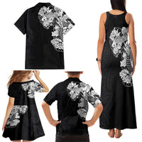 Hawaiian and Japanese Together Family Matching Tank Maxi Dress and Hawaiian Shirt Japanese Koi Fish Tattoo and Kakau Pattern Black Color