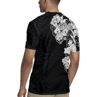 Hawaiian and Japanese Together Rugby Jersey Japanese Koi Fish Tattoo and Kakau Pattern Black Color