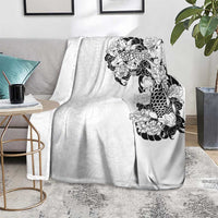 Hawaiian and Japanese Together Blanket Japanese Koi Fish Tattoo and Kakau Pattern White Color