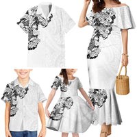 Hawaiian and Japanese Together Family Matching Mermaid Dress and Hawaiian Shirt Japanese Koi Fish Tattoo and Kakau Pattern White Color