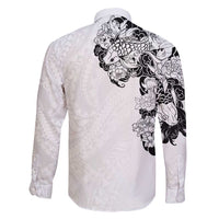 Hawaiian and Japanese Together Family Matching Mermaid Dress and Hawaiian Shirt Japanese Koi Fish Tattoo and Kakau Pattern White Color