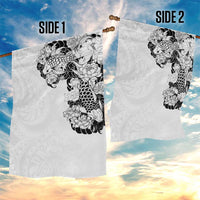 Hawaiian and Japanese Together Garden Flag Japanese Koi Fish Tattoo and Kakau Pattern White Color